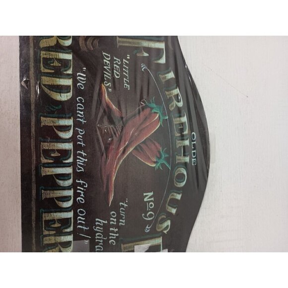 VTG Olde Firehouse Red Peppers Wood Hanging Indoor Wall Sign Plaque Decor RARE - Picture 3 of 8